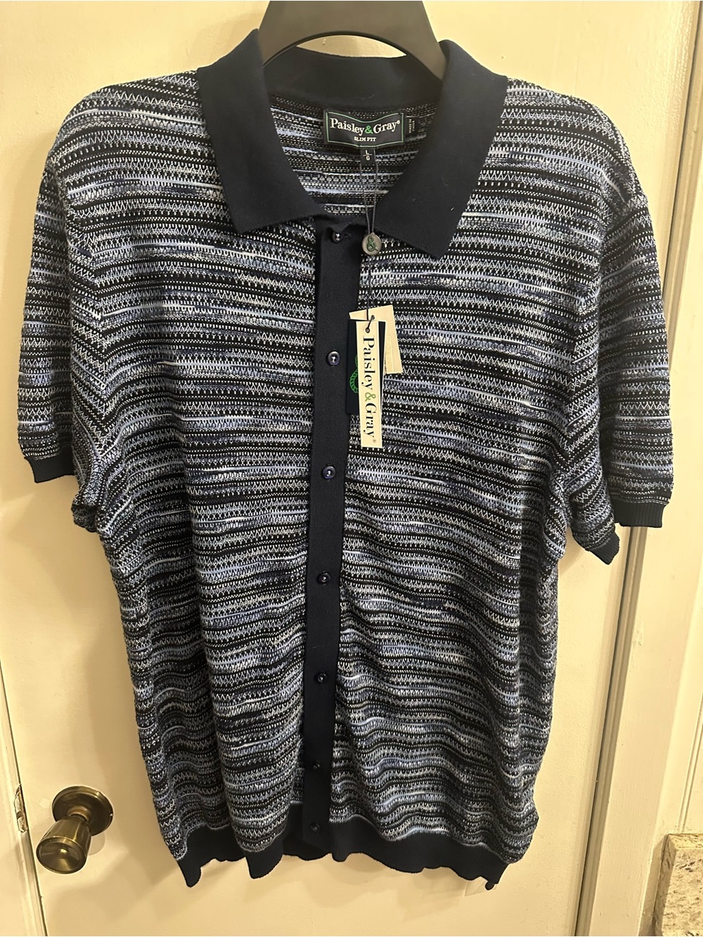 Paisley & Gray Men's Navy and Light Gray Striped Knit Polo Cardigan